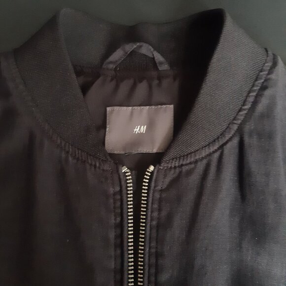 H&M SZ L Black Linen Fully Lined Zip Up Jacket - Picture 9 of 10